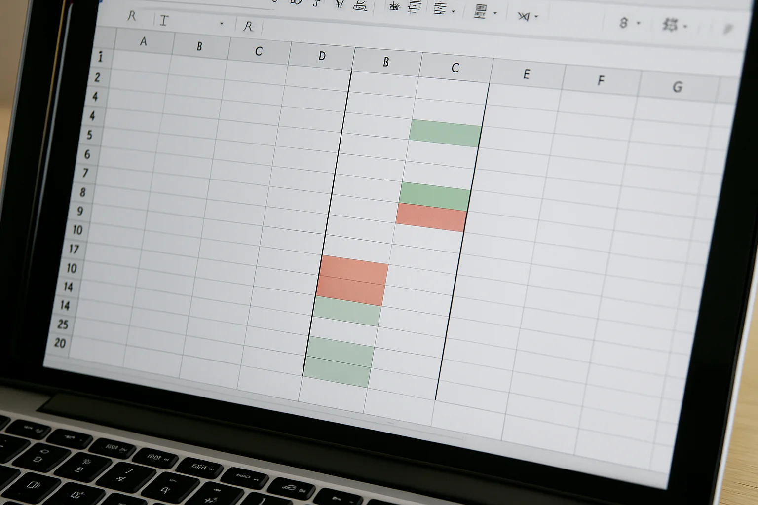 Feuille de calcul montrant deux listes côte à côte avec des cellules colorées par mise en forme conditionnelle pour visualiser les écarts.