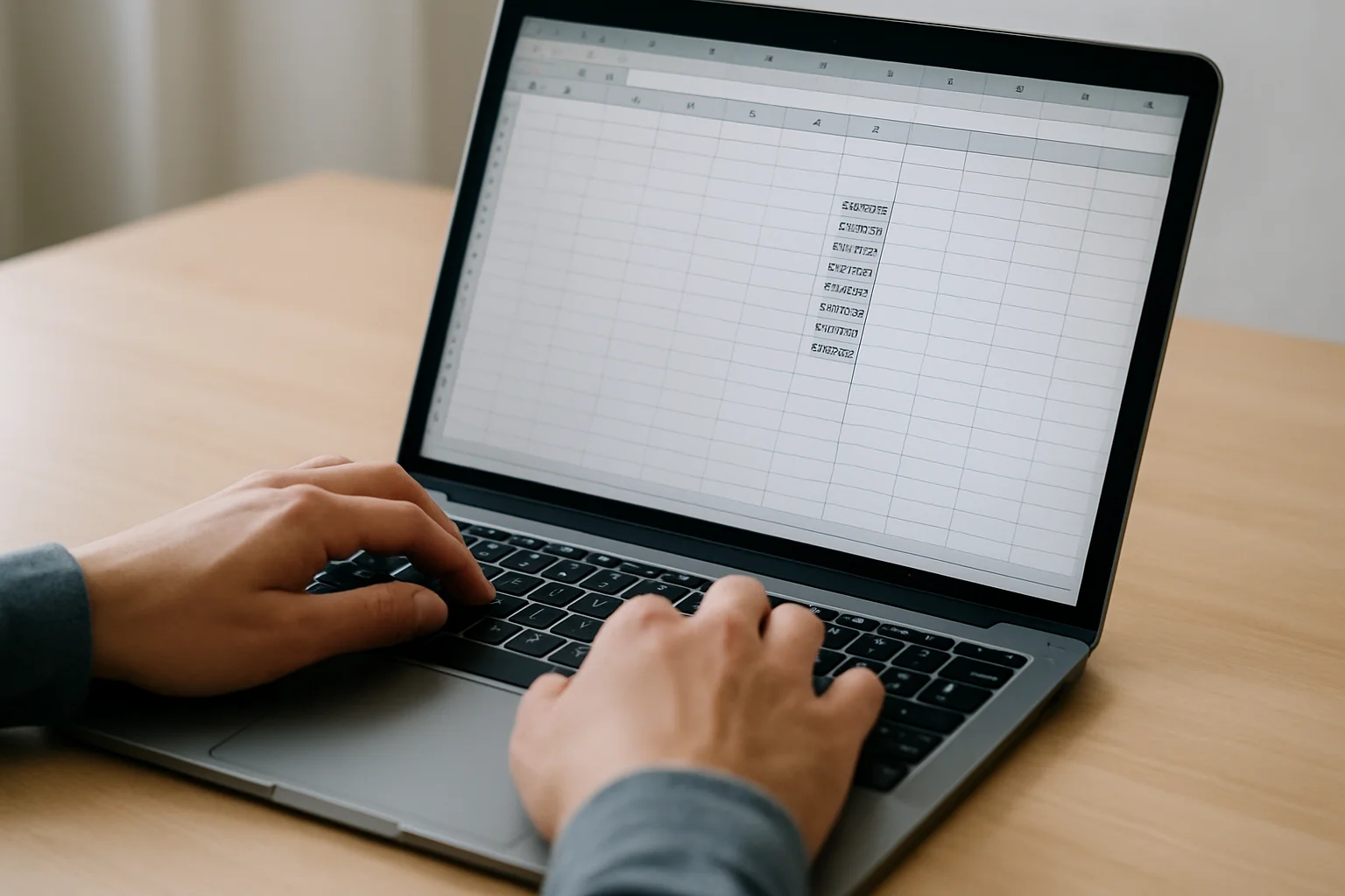 Gros plan sur un tableur affichant une suite de dates de début de périodes mensuelles générées sur plusieurs lignes.