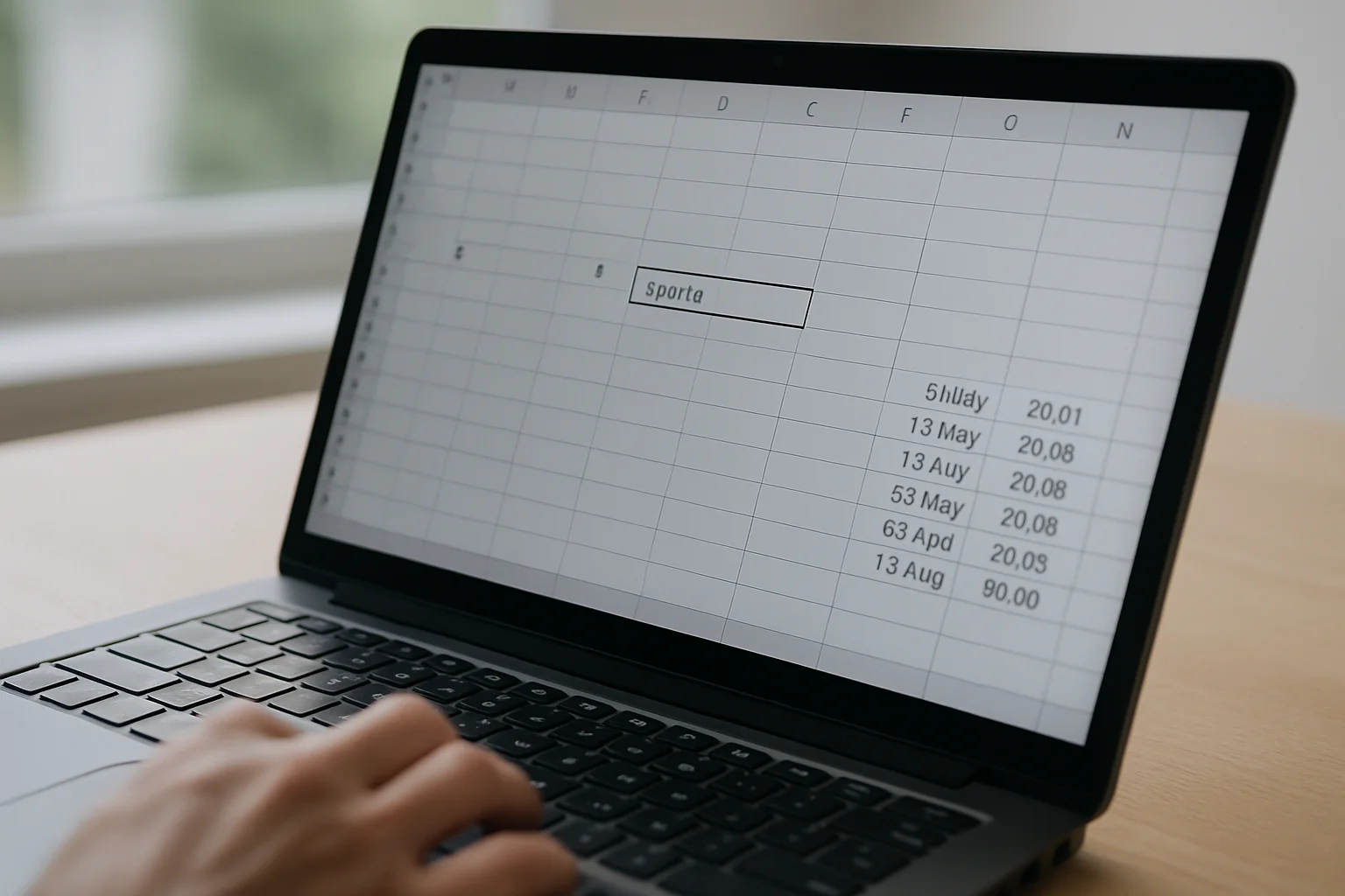 Ordinateur portable affichant un tableur avec une colonne de calcul de prochaine date de renouvellement, une cellule active et plusieurs dates futures alignées.