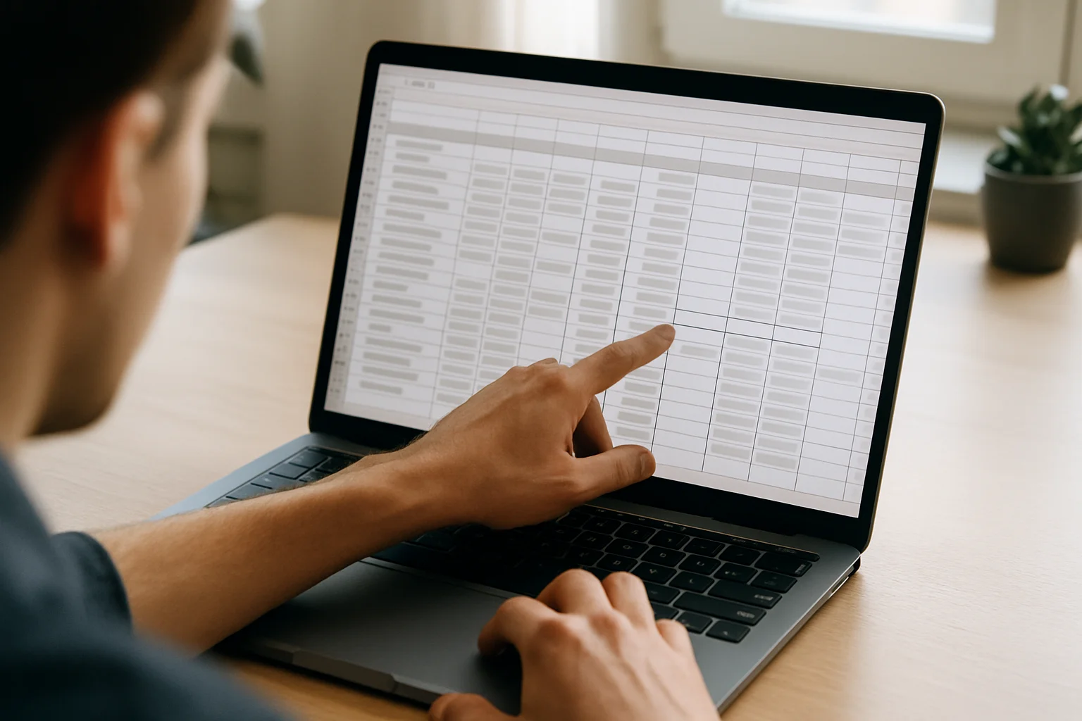 Vue en plongée légère d’un ordinateur portable avec un tableau de type feuille de calcul, où des colonnes de dates sont mises en évidence pendant le calcul de l’échéance et de la limite d’escompte.