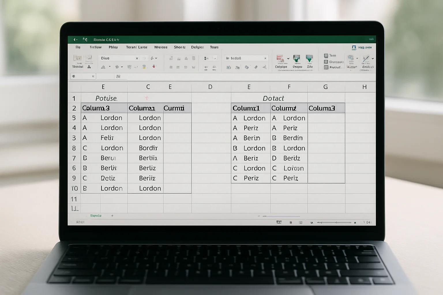 Feuille Excel affichée à l’écran avec plusieurs colonnes d’un tableau source et, à côté, une zone montrant des combinaisons de lignes uniques extraites à partir de ces colonnes.