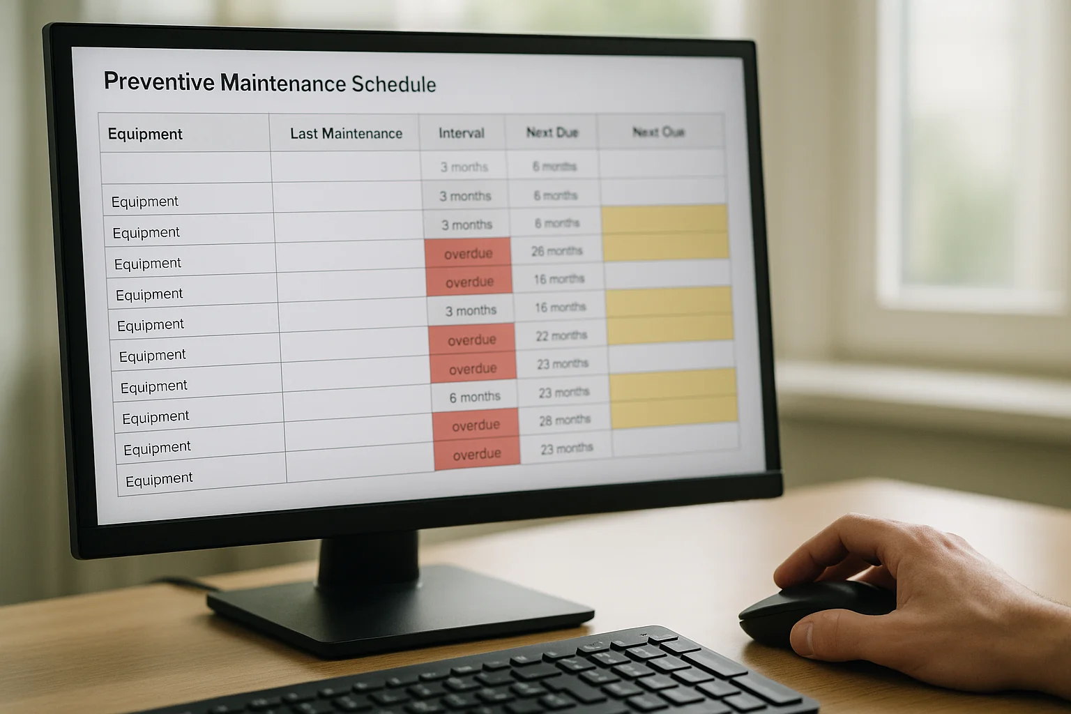 Excel : planning de maintenance préventive automatique